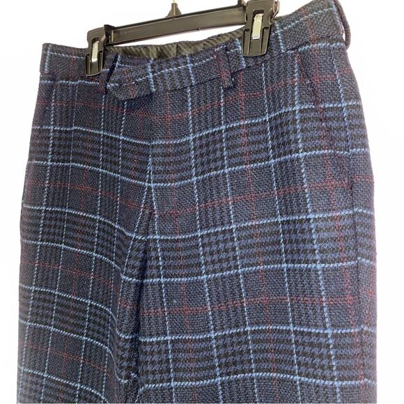 Feraud Size 30 Wool Blend Navy Blue Plaid Trouser Pants - Picture 2 of 9